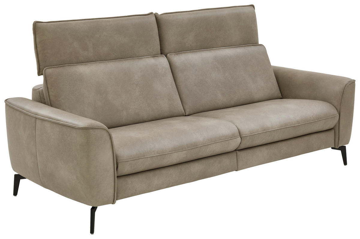 3-SITZER-SOFA in Echtleder Graubraun  - Graubraun/Schwarz, Natur, Leder/Metall (222/81/110cm) - Valdera