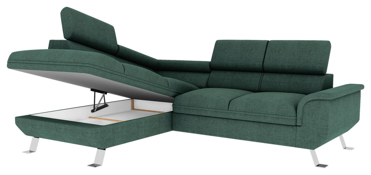 ECKSOFA Dunkelgrün Struktur  - Dunkelgrün/Silberfarben, KONVENTIONELL, Textil/Metall (207/268cm) - Carryhome