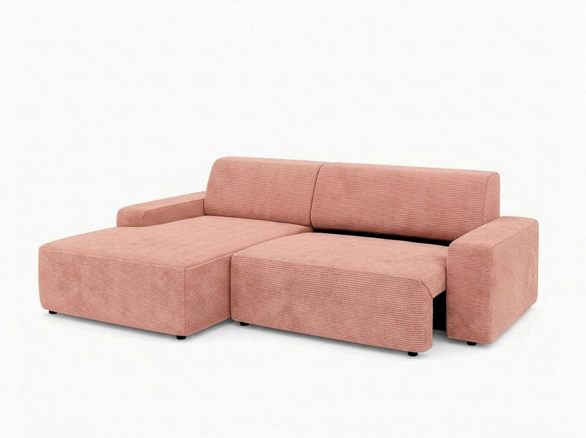 ECKSOFA 162/246 cm WIEN in Cord Pink Bettkasten, Sitzvorzug  162/246 cm  - Pink/Schwarz, MODERN, Kunststoff/Textil (162/246cm) - Trendmanufaktur
