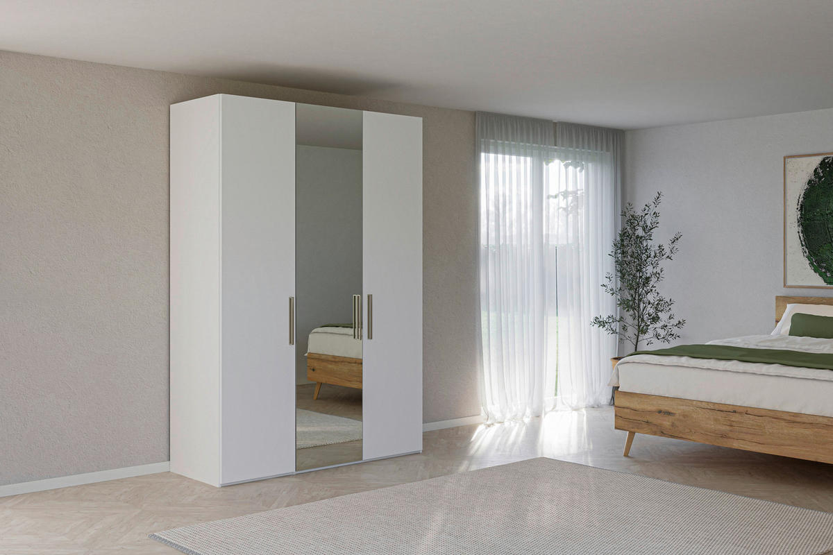 DREHTÜRENSCHRANK 152/220/59 cm,  in Weiß, 3-türig  - Edelstahlfarben/Weiß, Design, Glas/Holzwerkstoff (152/220/59cm) - Jutzler