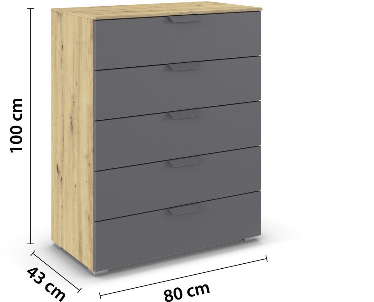 KOMMODE  in 80/100/43 cm  - Dunkelgrau/Eiche Artisan, Design, Holzwerkstoff/Metall (80/100/43cm) - Carryhome