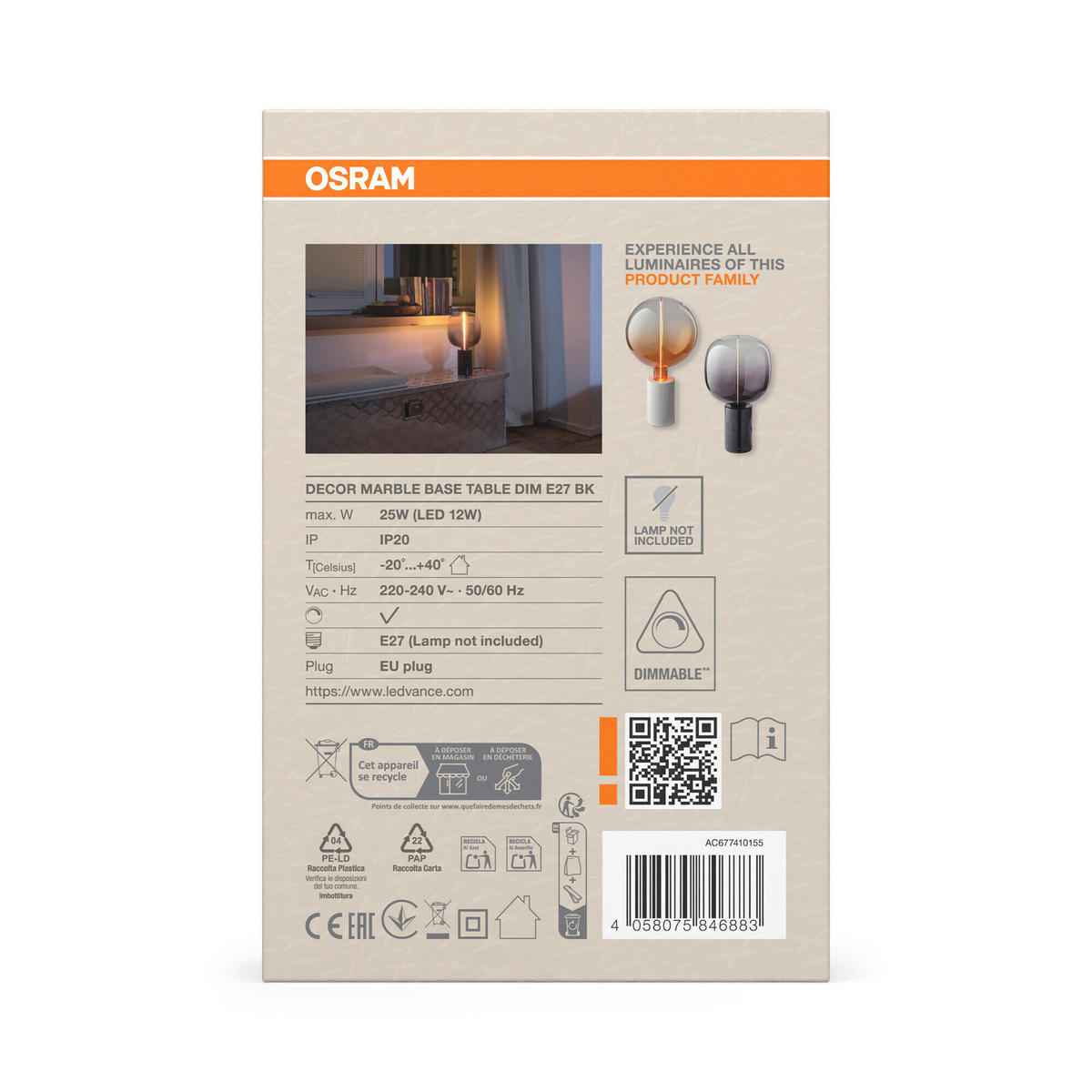 TISCHLEUCHTE 8/13 cm   - Schwarz, Basics, Stein (8/13cm) - Osram