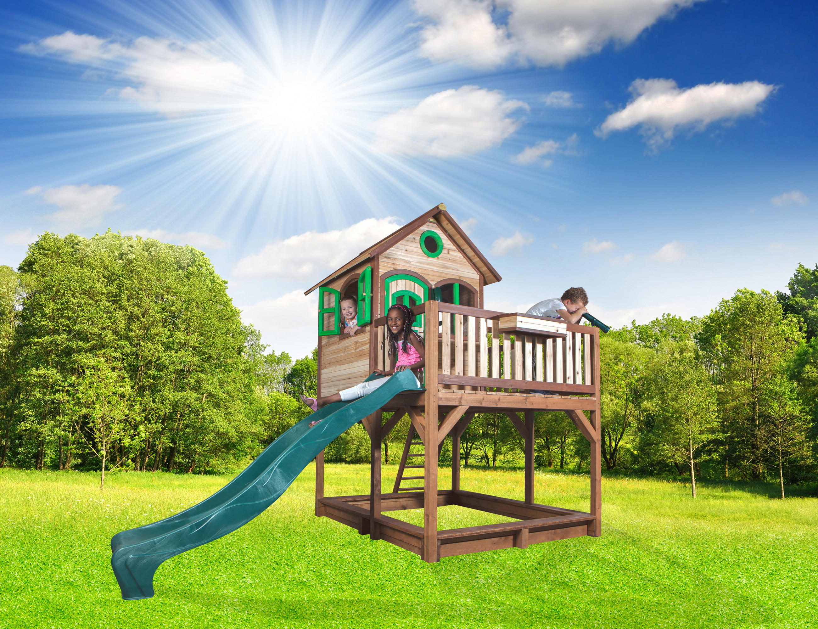 SPIELTURM 377/291/255 cm SPIELTURM LIAM  - Beige/Braun, Basics, Holz/Kunststoff (377/291/255cm) - Ambia Garden
