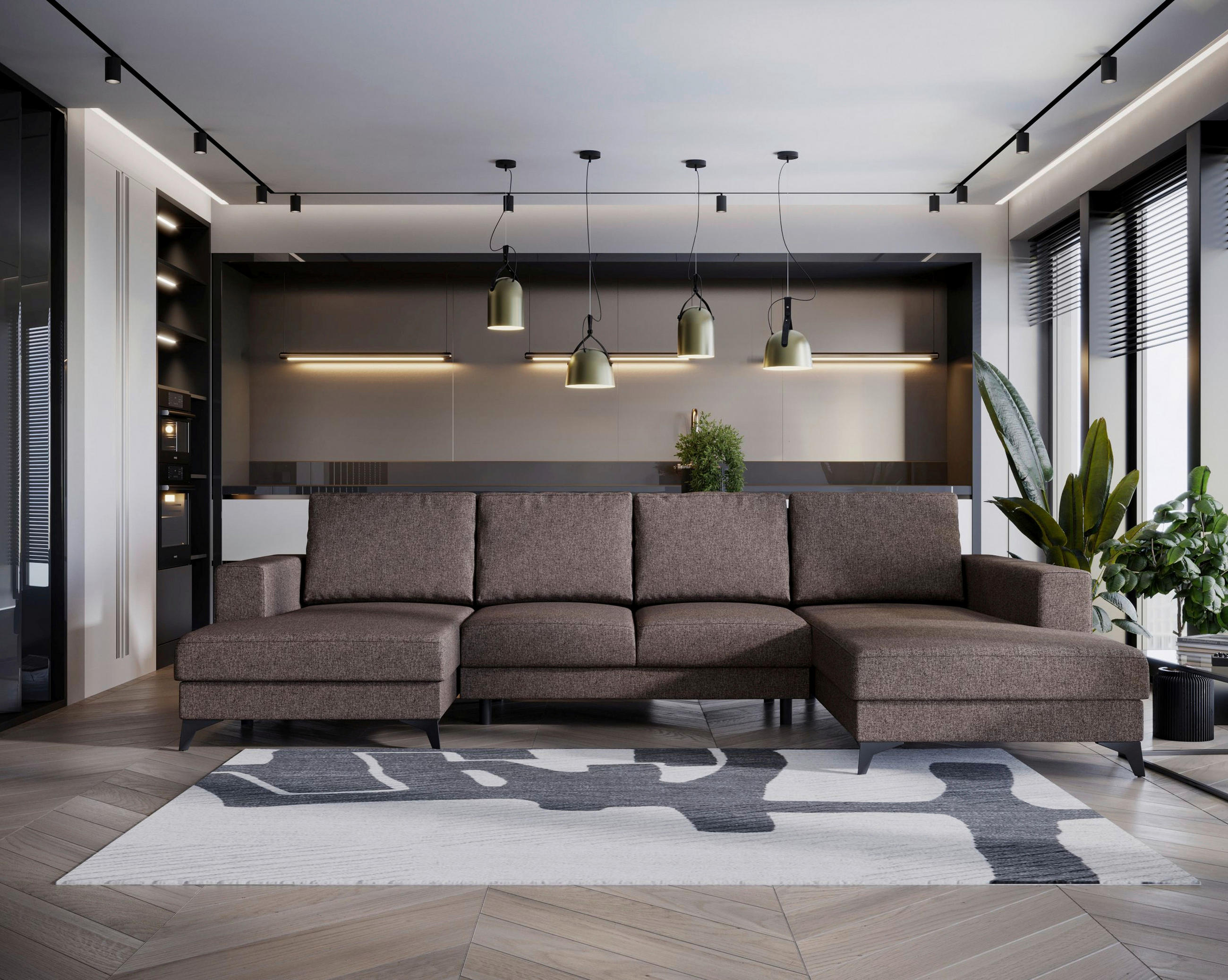 WOHNLANDSCHAFT in Flachgewebe Braun  - Schwarz/Braun, Design, Textil/Metall (156/339/190cm) - Livetastic