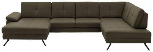WOHNLANDSCHAFT in Lederlook, Mikrofaser Olivgrün  - Schwarz/Olivgrün, Design, Textil/Metall (345/220cm) - Beldomo System