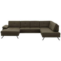 WOHNLANDSCHAFT in Lederlook, Mikrofaser Olivgrün  - Schwarz/Olivgrün, Design, Textil/Metall (345/220cm) - Beldomo System