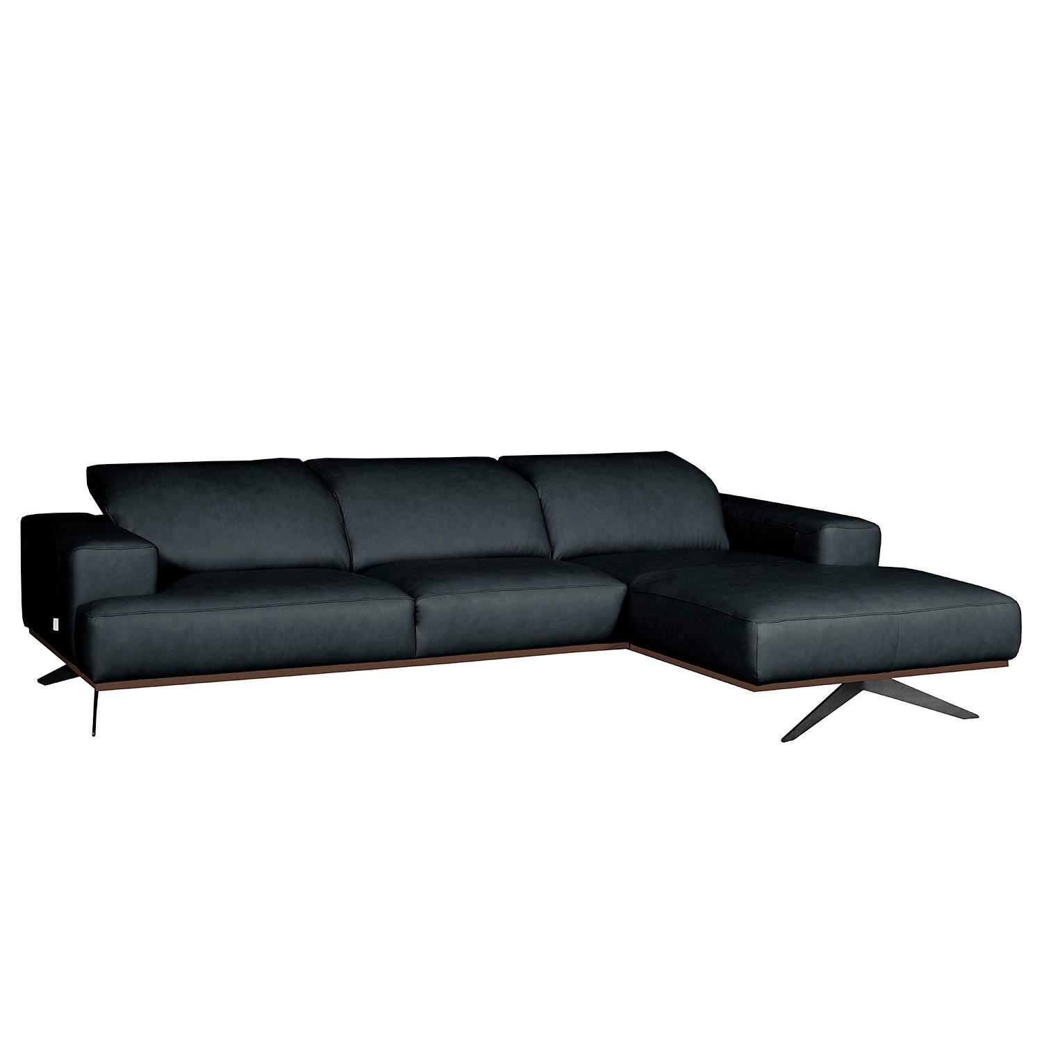 ECKSOFA  in Echtleder Blau  295/187 cm  - Blau/Schwarz, Design, Leder/Metall (295/187cm) - Livetastic