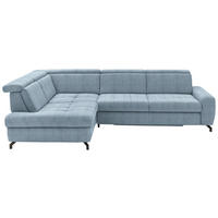 ECKSOFA in Chenille Hellblau  - Schwarz/Hellblau, Design, Textil/Metall (220/310cm) - Beldomo Style