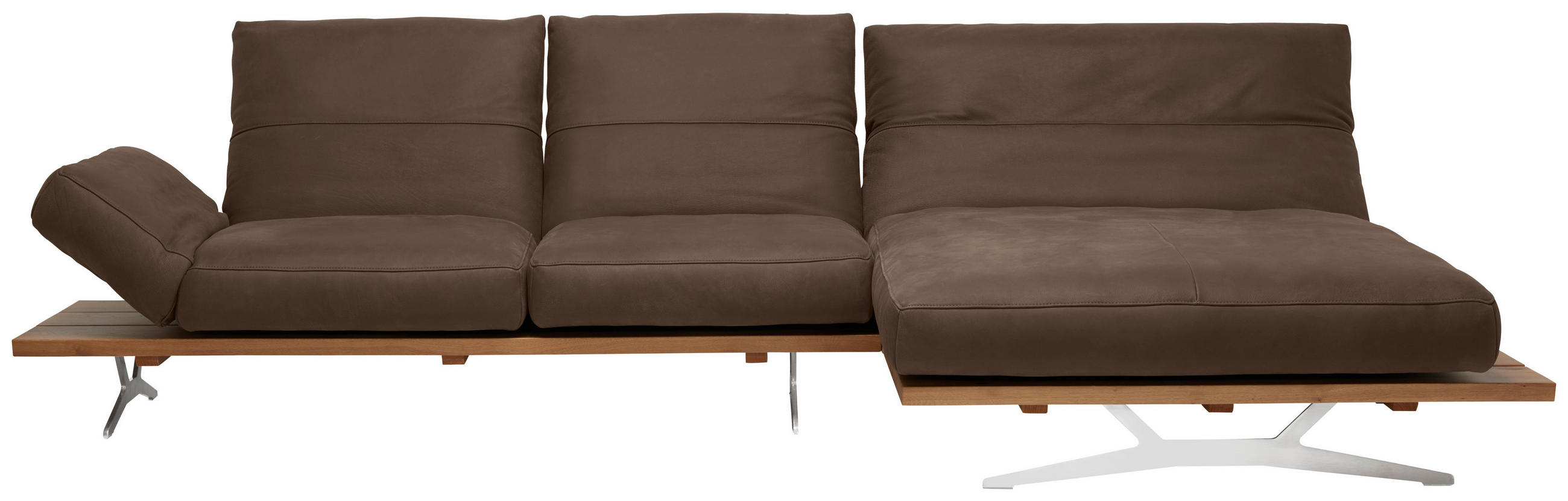 ECKSOFA Braun Mikrofaser  - Edelstahlfarben/Braun, Natur, Holz/Textil (320/157cm) - Ambiente