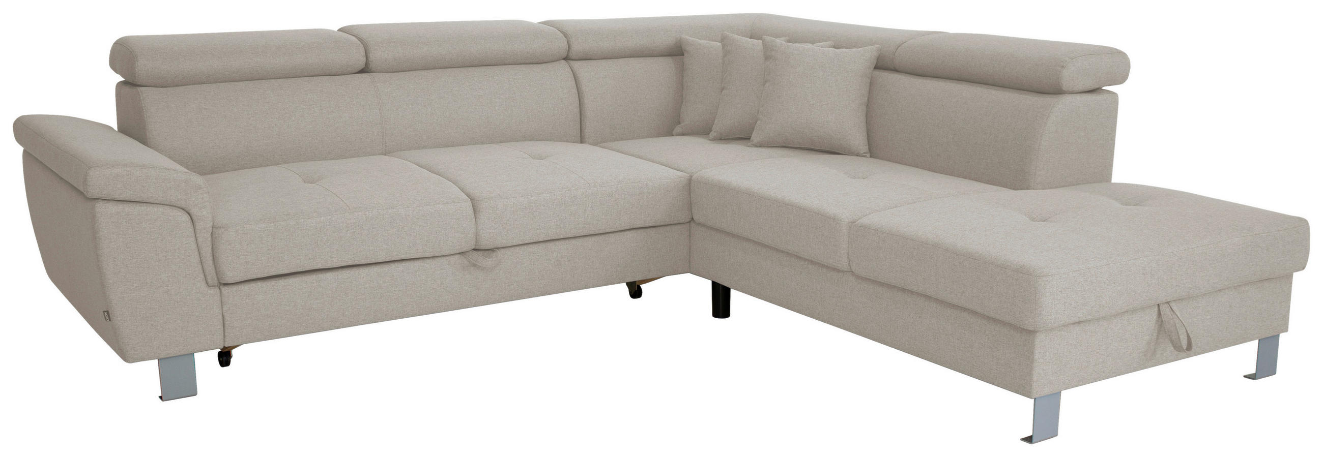 ECKSOFA in Webstoff Ecru  - Ecru/Silberfarben, Design, Textil/Metall (257/226cm) - Xora