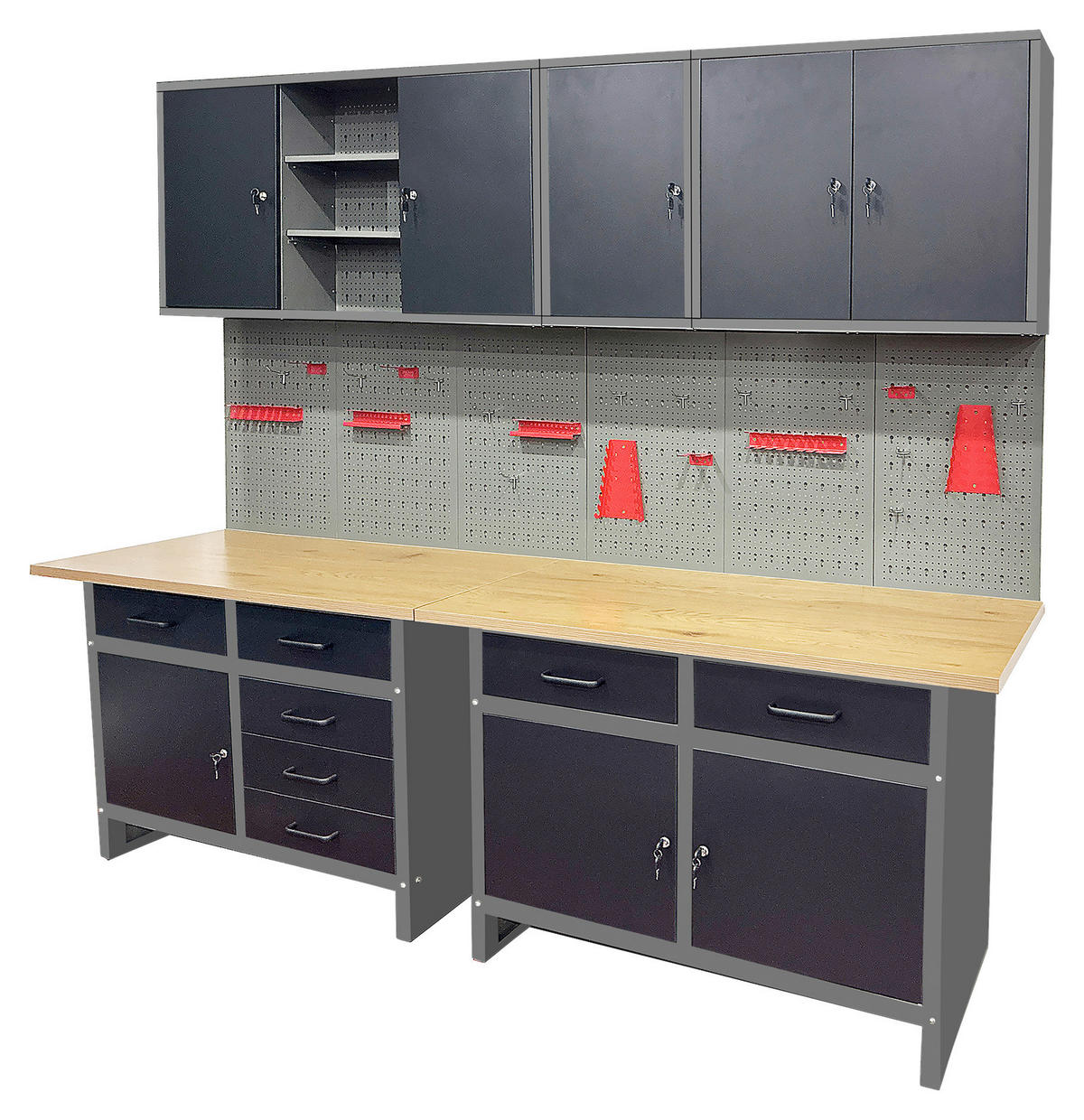 WERKZEUGWAND  - Schwarz, MODERN, Holz/Metall (240cm) - Prestige Home