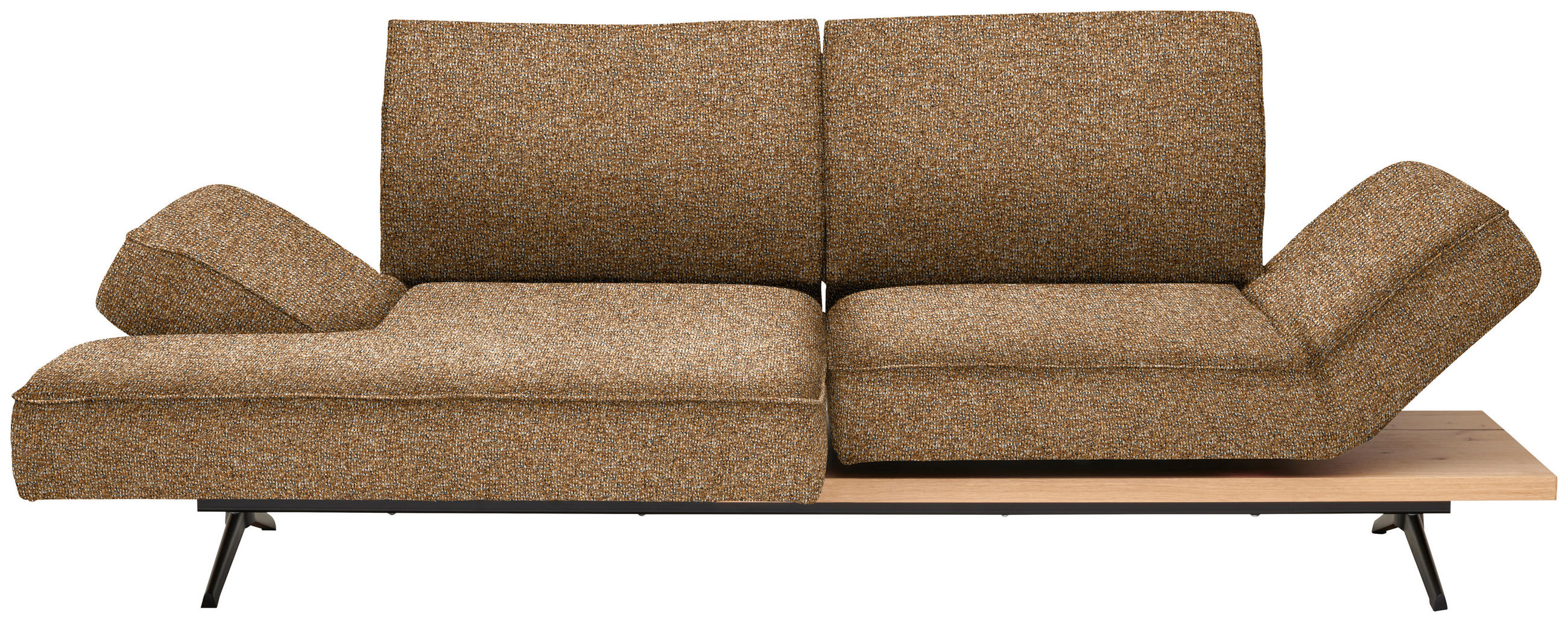 ECKSOFA 132/240 cm  in Chenille Cognac Rücken echt, Kopfteilverstellung, Sitztiefenverstellung  132/240 cm  - Cognac/Schwarz, Design, Holz/Textil (132/240cm) - Koinor