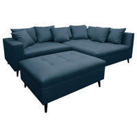 Ecksofa inkl. Hocker, mikrovlakna temno modra  - črna/temno modra, Design, tekstil/les (247/174cm) - MID.YOU