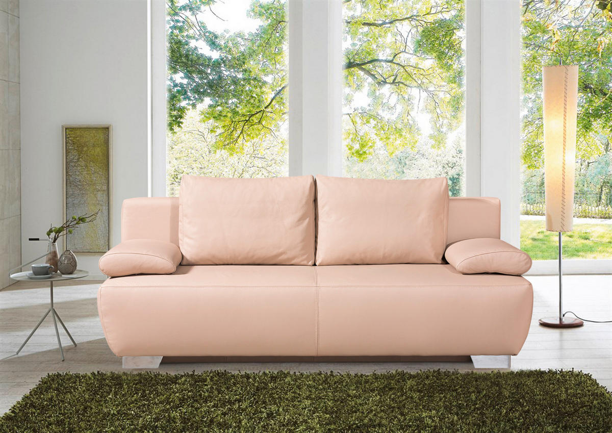 SCHLAFSOFA  in Echtleder Beige  - Chromfarben/Beige, KONVENTIONELL, Leder/Metall (195/85/90cm) - Livetastic