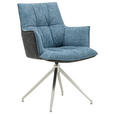 ARMLEHNSTUHL in Edelstahl Mikrofaser, Leinenoptik - Blau/Edelstahlfarben, Design, Textil/Metall (59/89,5/63cm) - Novel