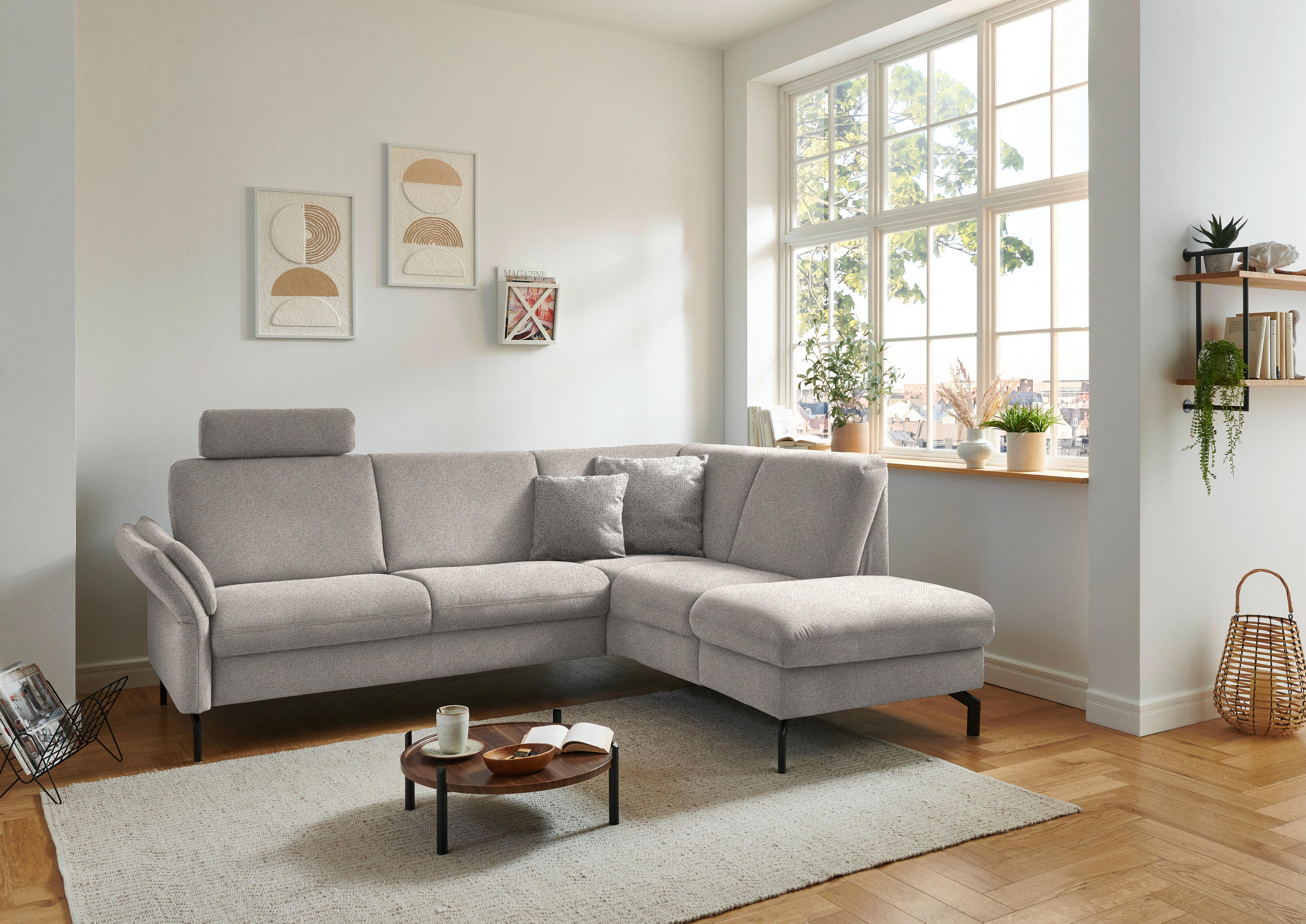 ECKSOFA in Flachgewebe Beige  - Beige/Schwarz, Konventionell, Textil/Metall (241/190cm) - Beldomo Comfort
