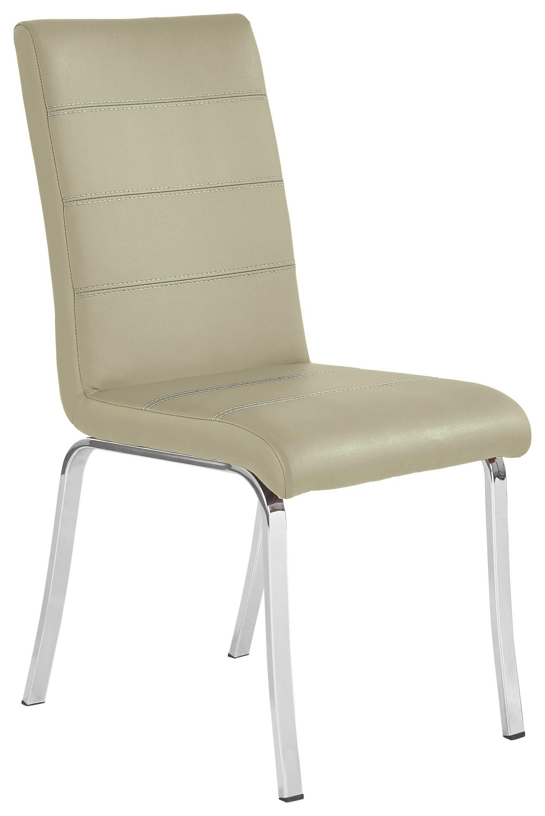 Stuhl in Metall, Textil Taupe, Edelstahlfarben