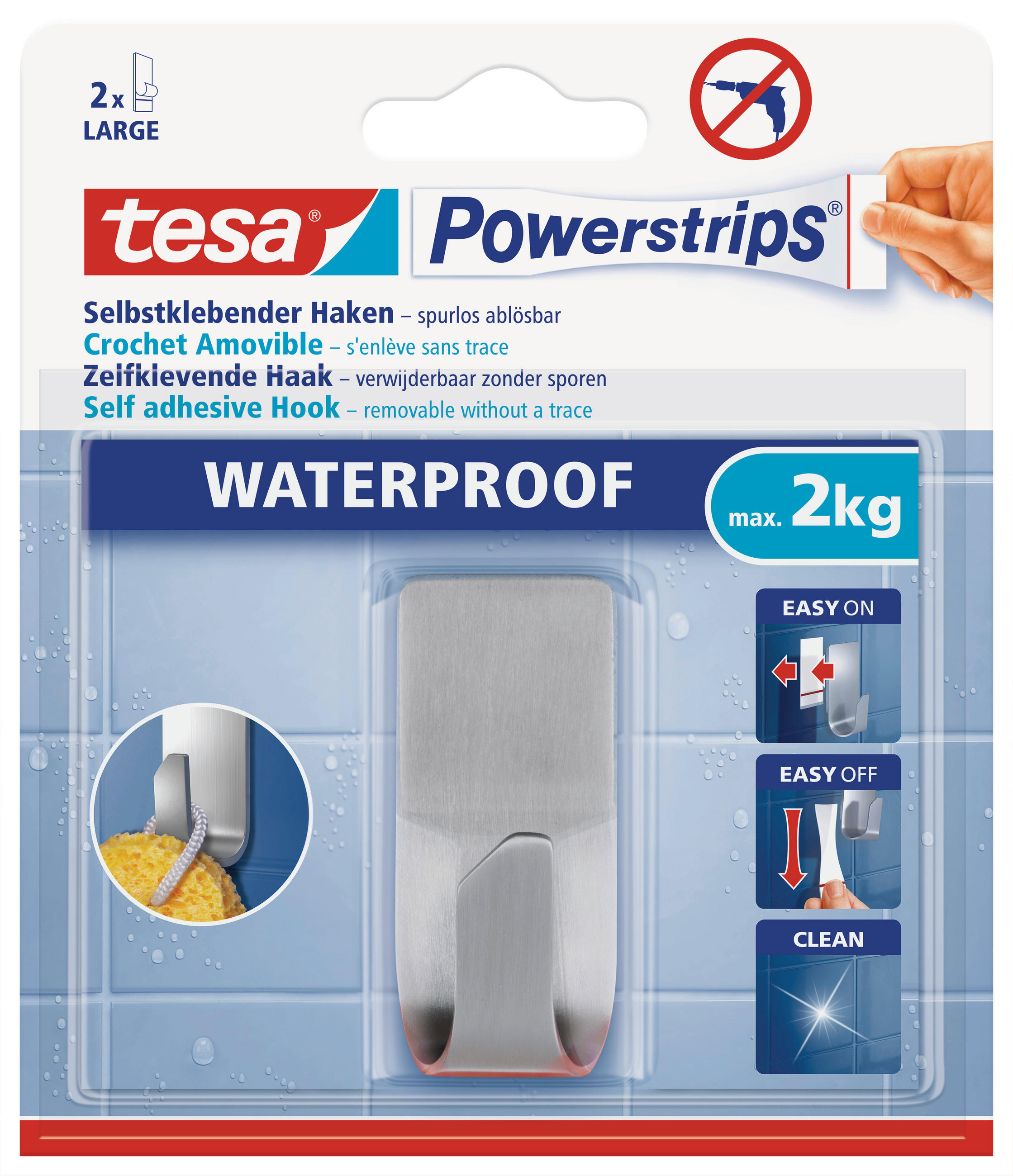 Klebehaken Powerstrips  in Edelstahlfarben  - Edelstahlfarben, Basics, Metall (1,4/3,4/1,4cm) - Tesa
