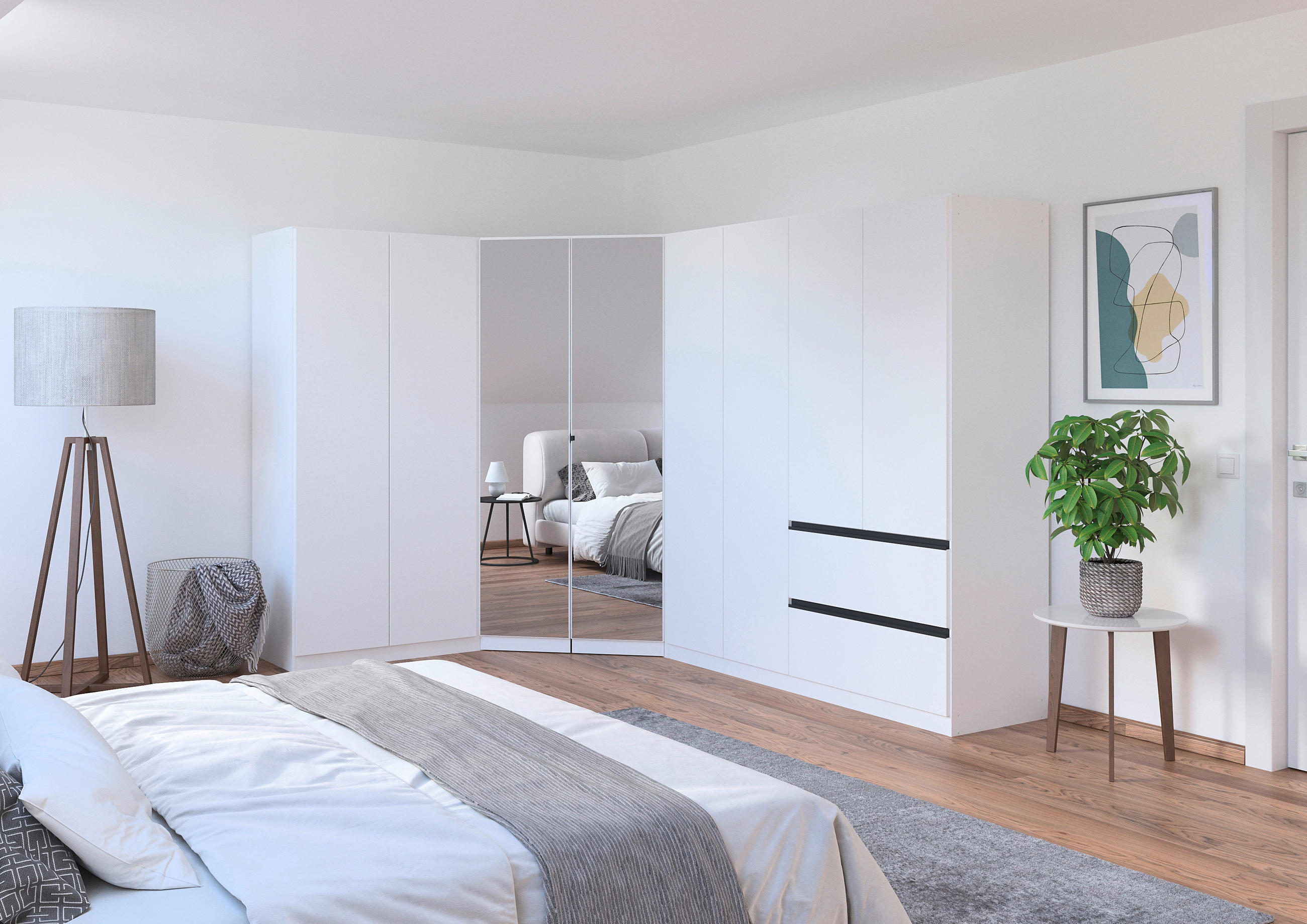 ECKKLEIDERSCHRANK 208/197/298 cm Weiß  - Chromfarben/Weiß, MODERN, Holzwerkstoff (208/197/298cm) - Rauch Möbel