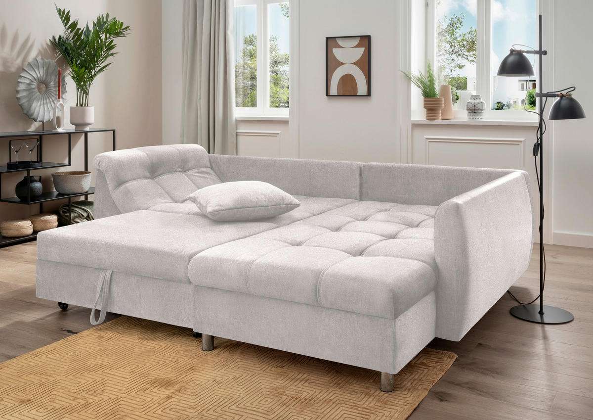 ROZKLADACIA ROHOVÁ POHOVKA, textil, béžová - chrómová/béžová, Modern, kov/textil (250/190cm) - Livetastic