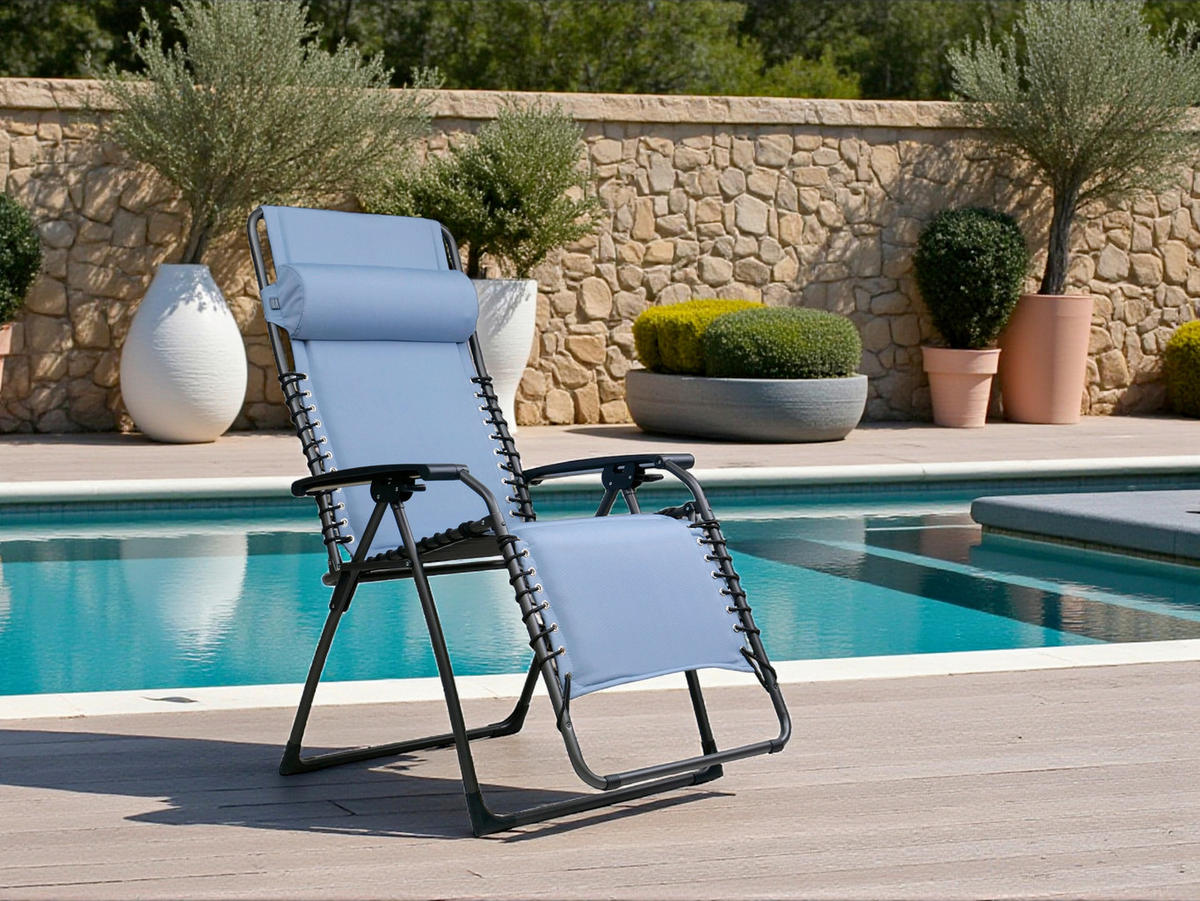 GARTEN-RELAXSESSEL 66/120/65 cm  - Blau/Anthrazit, Basics, Textil/Metall (66/120/65cm)