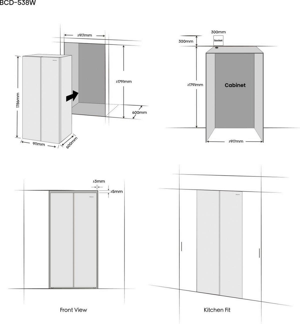 SIDE-BY-SIDE 91,1/178,6/60 cm RS3P538NAFE  - Schwarz, Basics, Metall (91,1/178,6/60cm) - Hisense