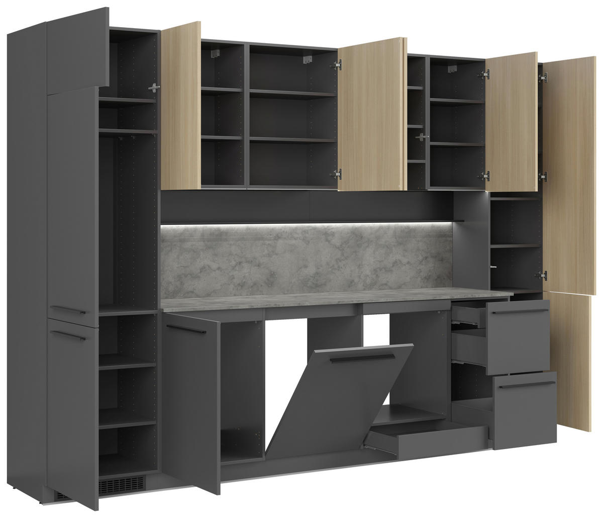 KÜCHENBLOCK 345 cm   in Graphitfarben, Eichefarben  - Eichefarben/Schwarz, Basics, Holzwerkstoff/Kunststoff (345cm) - Visiona