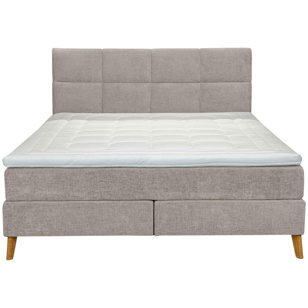 Thumbnail - Carryhome Boxspringbett, Taupe, Textil, Buche, massiv, H2 + H3, 7-Zonen, Höhe ca. 20 cm, 180x200 cm, Topper durchgehend,...