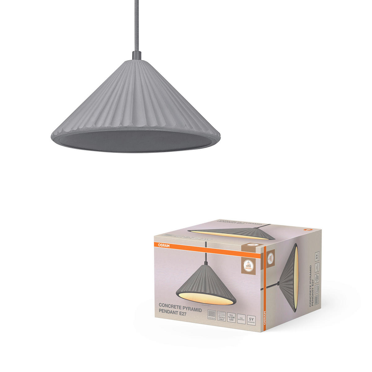 HÄNGELEUCHTE 25/117,50 cm  - Dunkelgrau, Basics, Stein/Metall (25/117,50cm) - Osram
