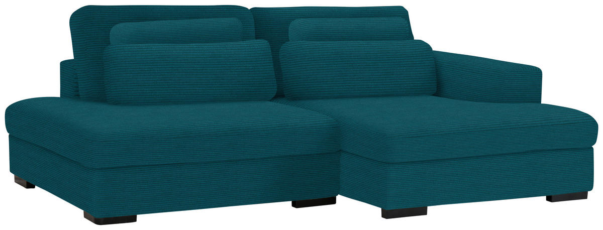 ECKSOFA in Cord, Velours Petrol  - Petrol/Schwarz, Design, Kunststoff/Textil (223/158cm) - Lomoco