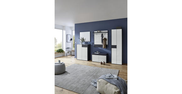 SCHUHSCHRANK Graphitfarben, Weiß - Alufarben/Schwarz, Design, Glas/Holzwerkstoff (91/110/40cm) - Voleo