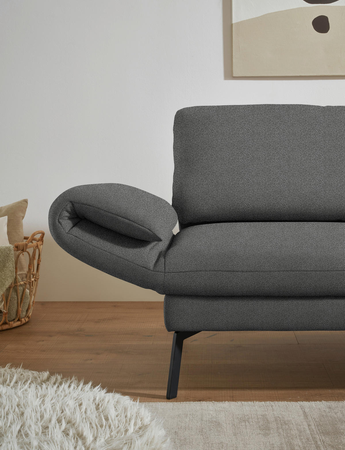 ECKSOFA  in Flachgewebe Dunkelgrau  255-365/175-224 cm  - Dunkelgrau/Schwarz, Design, Textil/Metall (255-365/175-224cm) - Dieter Knoll