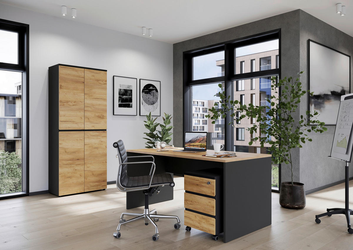AKTENSCHRANK 80/197/40 cm  - Eichefarben/Graphitfarben, MODERN, Holzwerkstoff (80/197/40cm) - Germania