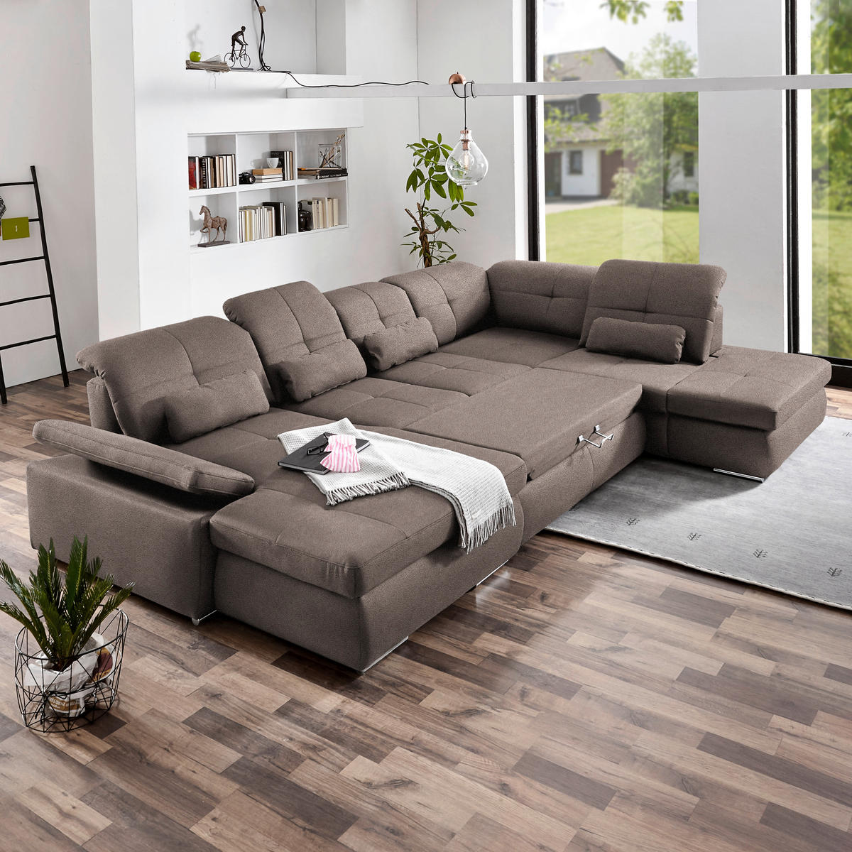 WOHNLANDSCHAFT  in Mikrofaser Graubraun  - Chromfarben/Graubraun, Design, Textil (195/371/260cm) - Beldomo Style