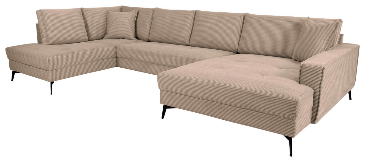 WOHNLANDSCHAFT ZERO Graubraun Cord  - Graubraun/Schwarz, Trend, Textil/Metall (195/362/173cm) - Livetastic