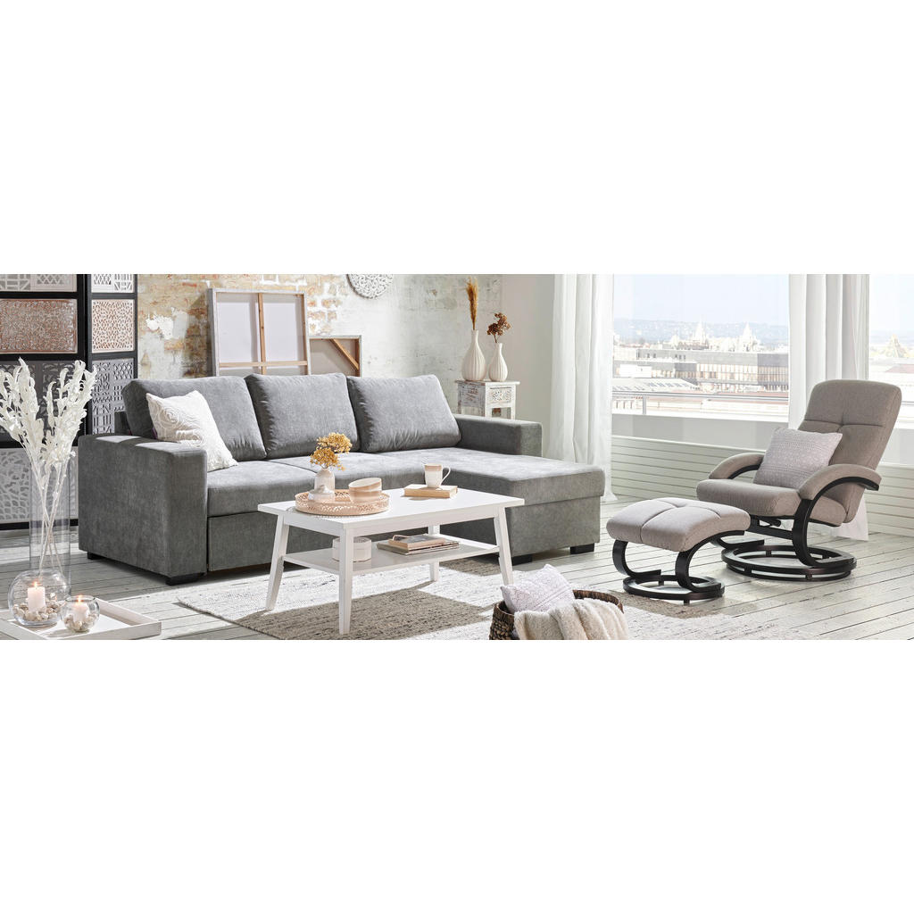 Thumbnail - Carryhome Ecksofa, Grau, Textil, Uni, 3-Sitzer, L-Form, seitenverkehrt montierbar, Ottomane rechts, 244x157 cm, Liegefun...
