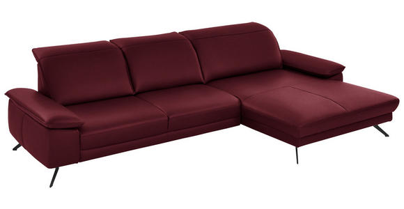 ECKSOFA in Echtleder Weinrot  - Weinrot/Schwarz, Design, Leder/Metall (328/193cm) - Dieter Knoll