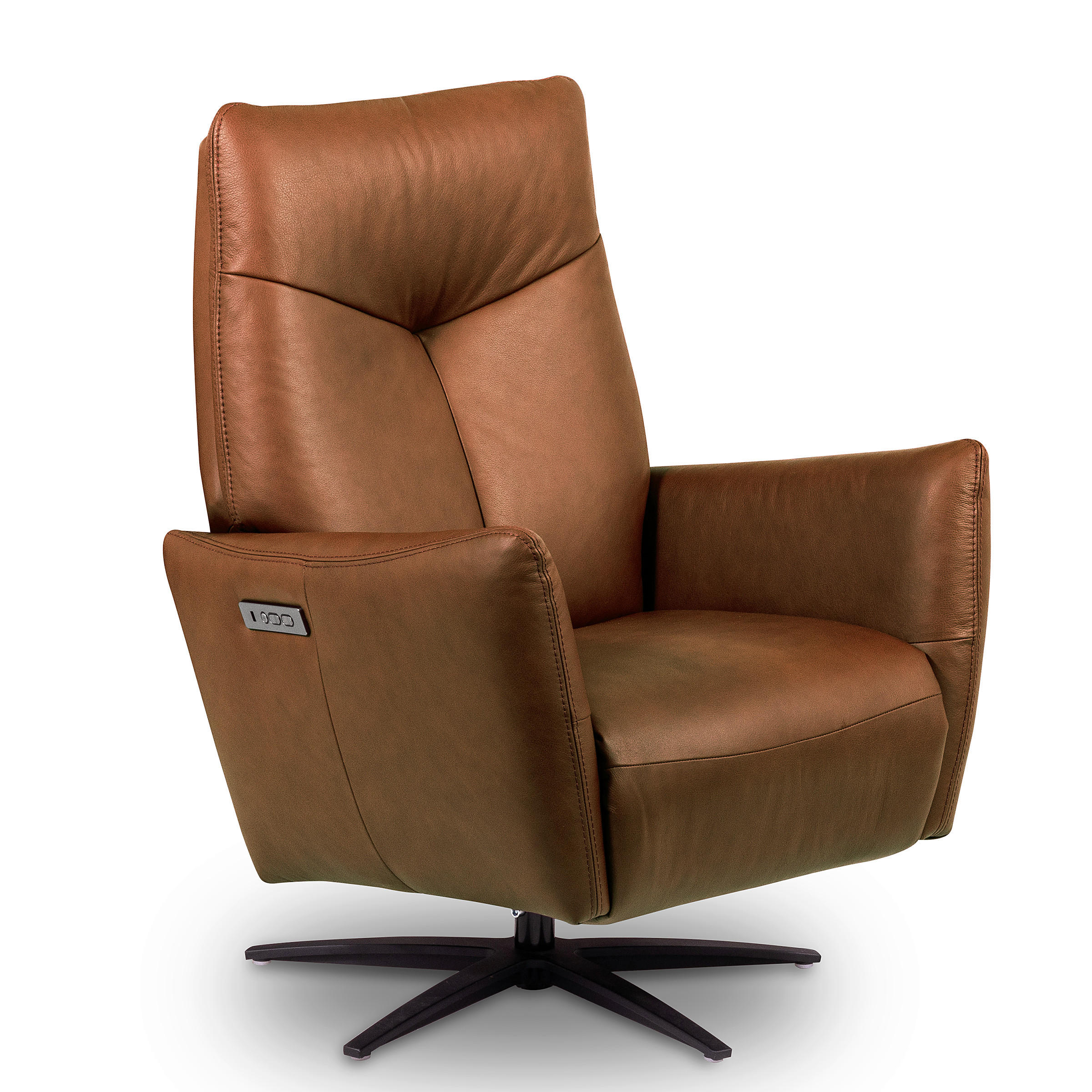 RELAXSESSEL Leder Cognac  - Cognac/Schwarz, Design, Leder/Metall (76/107/88cm) - Livetastic