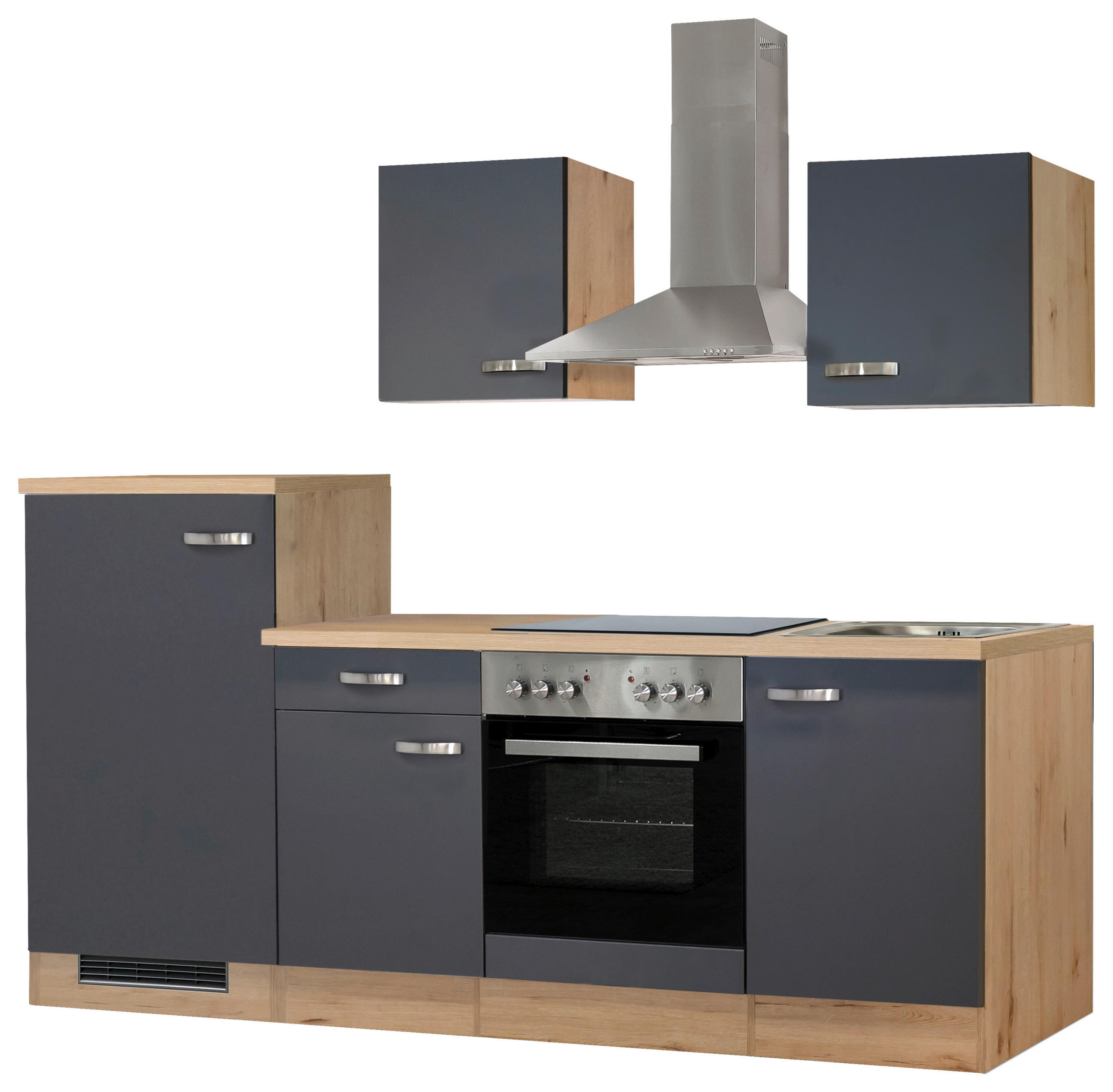 KÜCHENBLOCK   in Dunkelgrau, Eiche San Remo  - Edelstahlfarben/Dunkelgrau, MODERN, Holzwerkstoff/Metall (220/200/60cm) - FlexWell