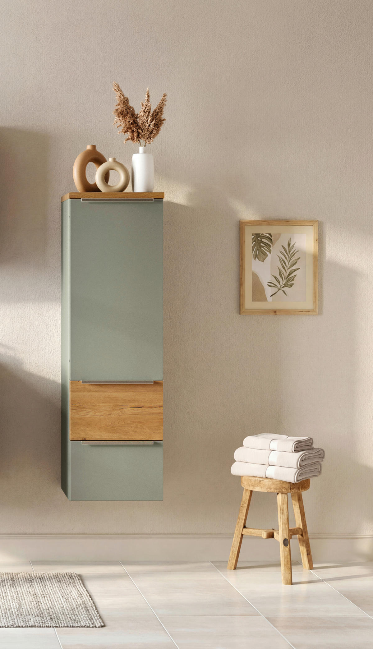 MIDISCHRANK 40/130/35 cm  - Schilfgrün/Wildeiche, Trend, Holzwerkstoff/Metall (40/130/35cm) - Held
