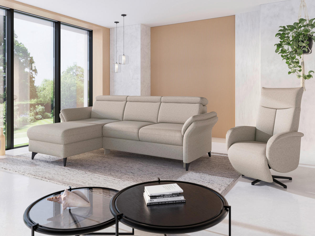 ECKSOFA GLENDALE E Taupe Flachgewebe  - Taupe/Schwarz, KONVENTIONELL, Textil/Metall (166/253cm) - Sit & More