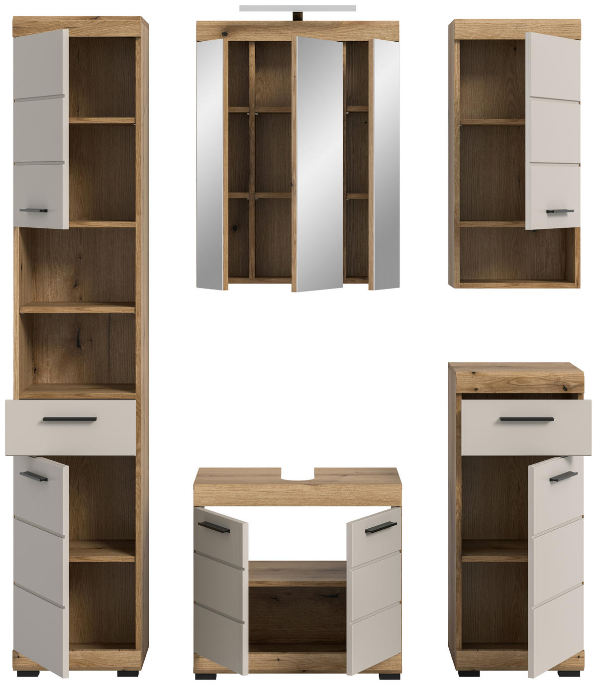 BADEZIMMER 5-teilig  in 134 cm  - Kaschmir/Schwarz, MODERN, Glas/Holzwerkstoff (134cm) - MID.YOU