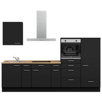 KÜCHENLEERBLOCK 300 cm   in Schwarz, Eichefarben  - Edelstahlfarben/Eichefarben, MODERN, Holzwerkstoff/Metall (300cm) - Nobilia