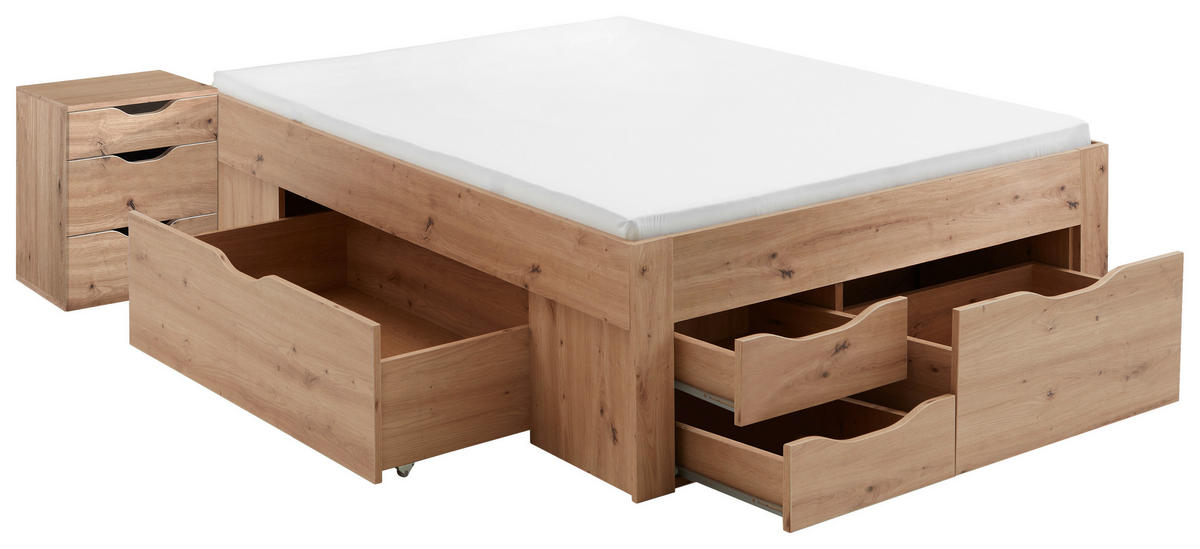 STAURAUMBETT 140/200 cm  in Eiche Artisan  - Eiche Artisan, KONVENTIONELL, Holzwerkstoff (140/200cm) - Boxxx
