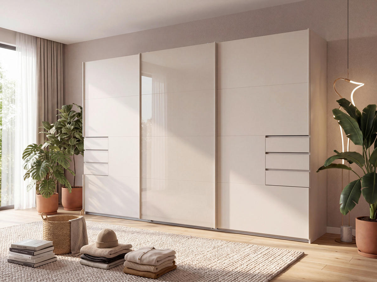 SCHIEBETÜRENSCHRANK 313/208/64 cm Kaschmir  - Kaschmir, Modern, Glas/Holzwerkstoff (313/208/64cm) - P & B