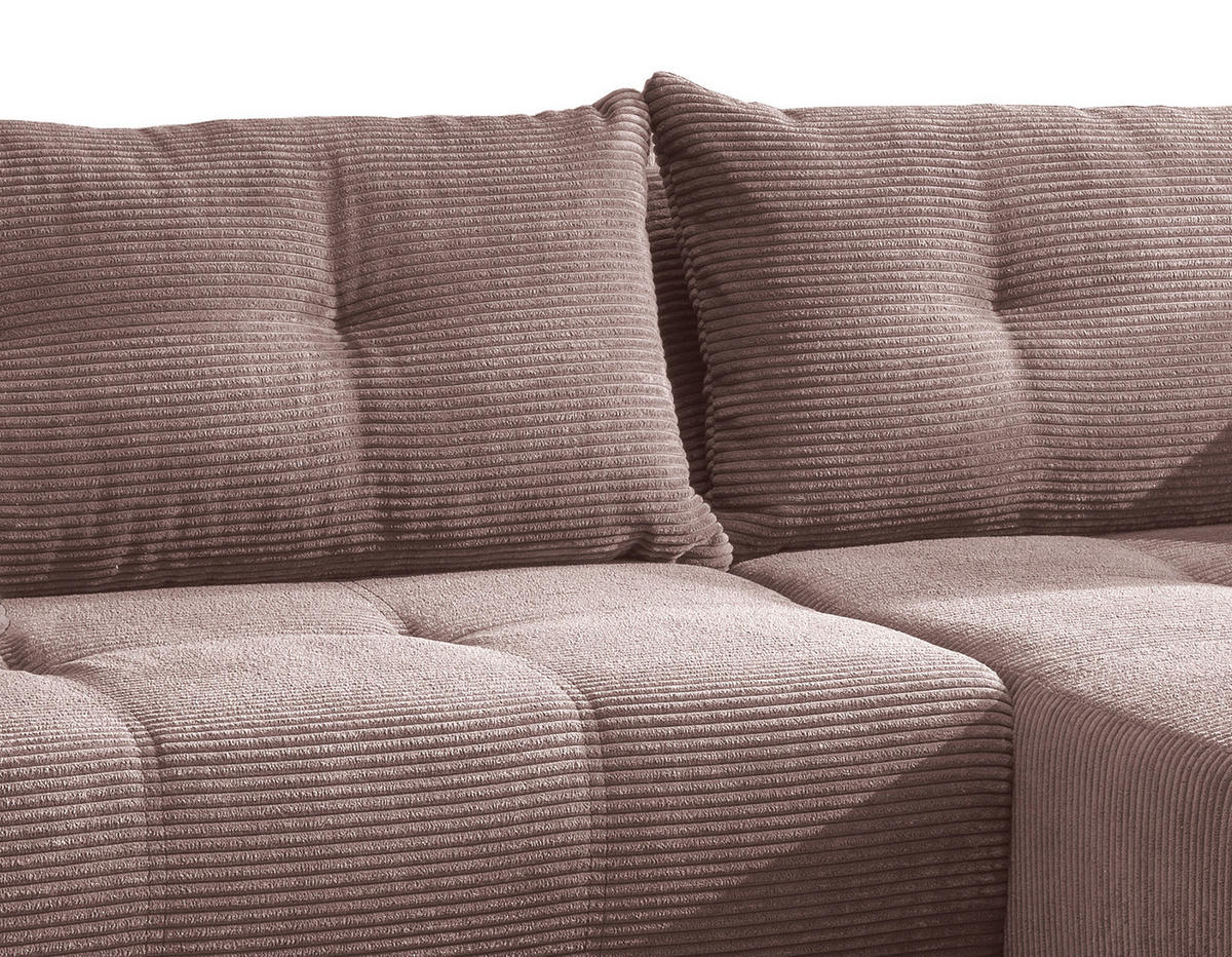 ECKSOFA in Cord Rosa  - Schwarz/Rosa, Modern, Holz/Textil (246/177cm) - MID.YOU