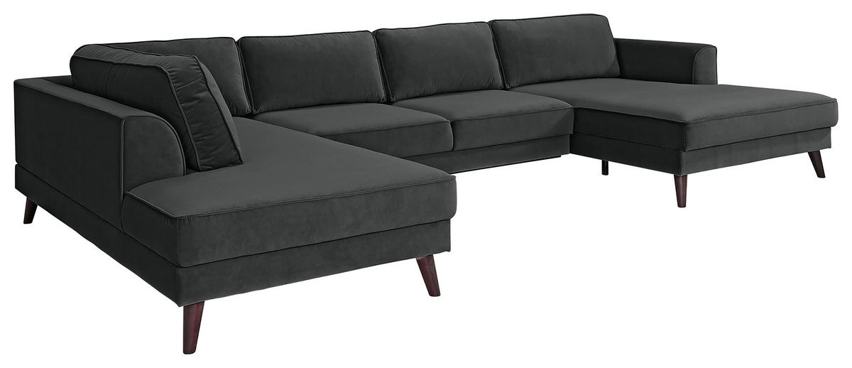 WOHNLANDSCHAFT Anthrazit Velours  - Wengefarben/Anthrazit, MODERN, Holz/Textil (201/348/169cm) - Trendmanufaktur