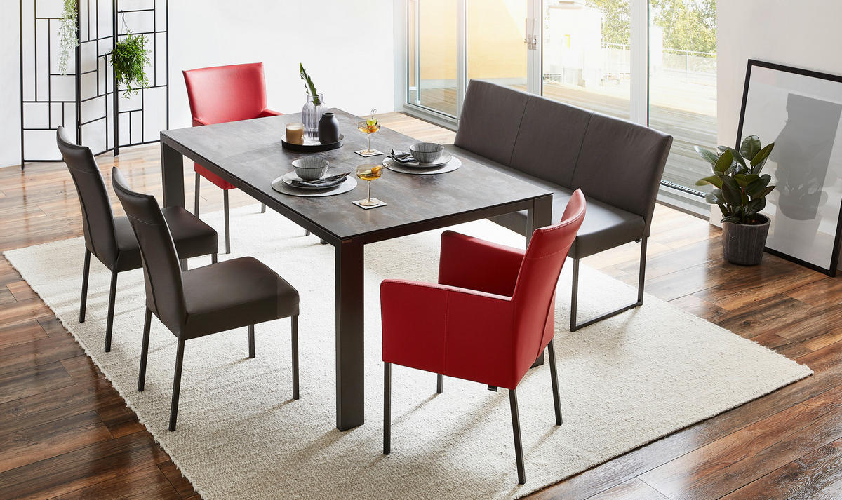 SITZBANK 160/86/62 cm Echtleder Dunkelgrau Metall  - Dunkelgrau/Anthrazit, Design, Leder/Metall (160/86/62cm) - Musterring