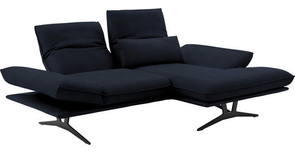 ECKSOFA in Echtleder Dunkelblau  - Schwarz/Dunkelblau, Design, Leder/Metall (210/130cm) - Dieter Knoll