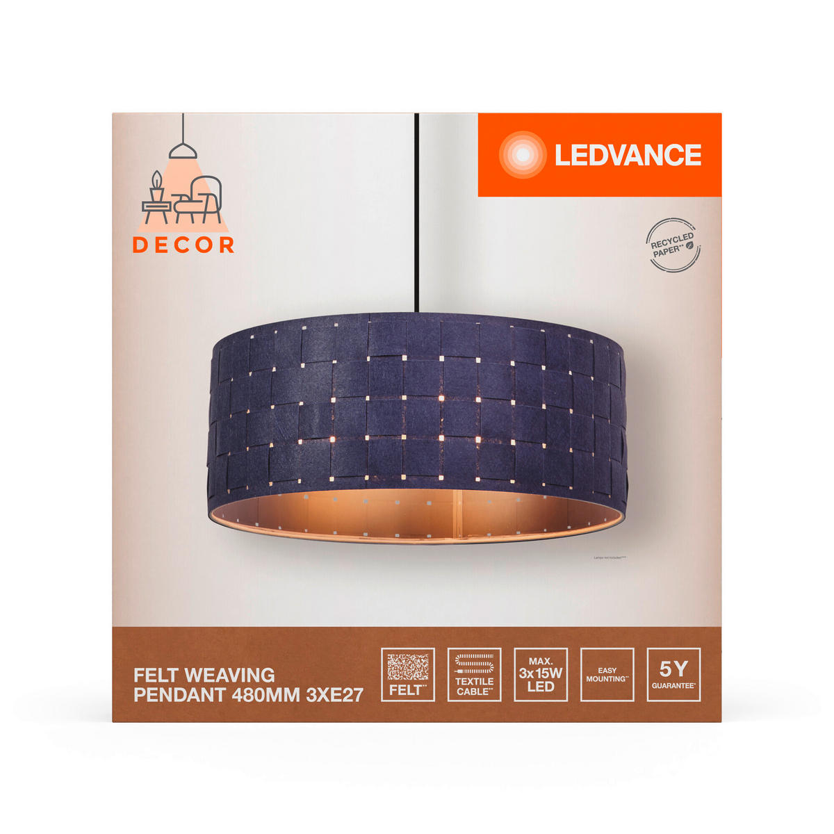 PENDELLEUCHTE 48/121 cm  - Dunkelgrau, KONVENTIONELL, Naturmaterialien/Metall (48/121cm) - Ledvance